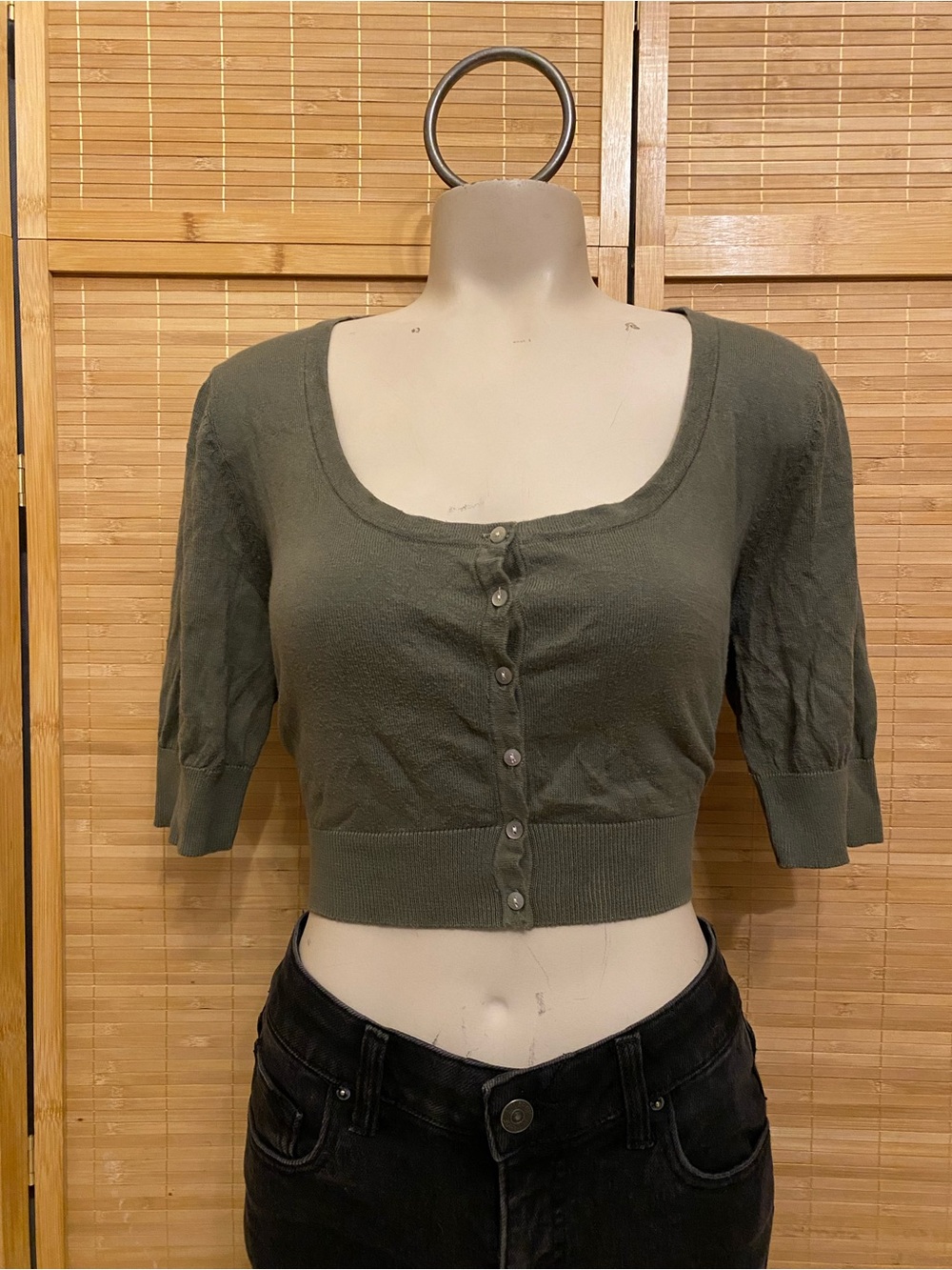 Old Navy Women's Green Cropped Button-Up Cardigan lightweight knit top size M